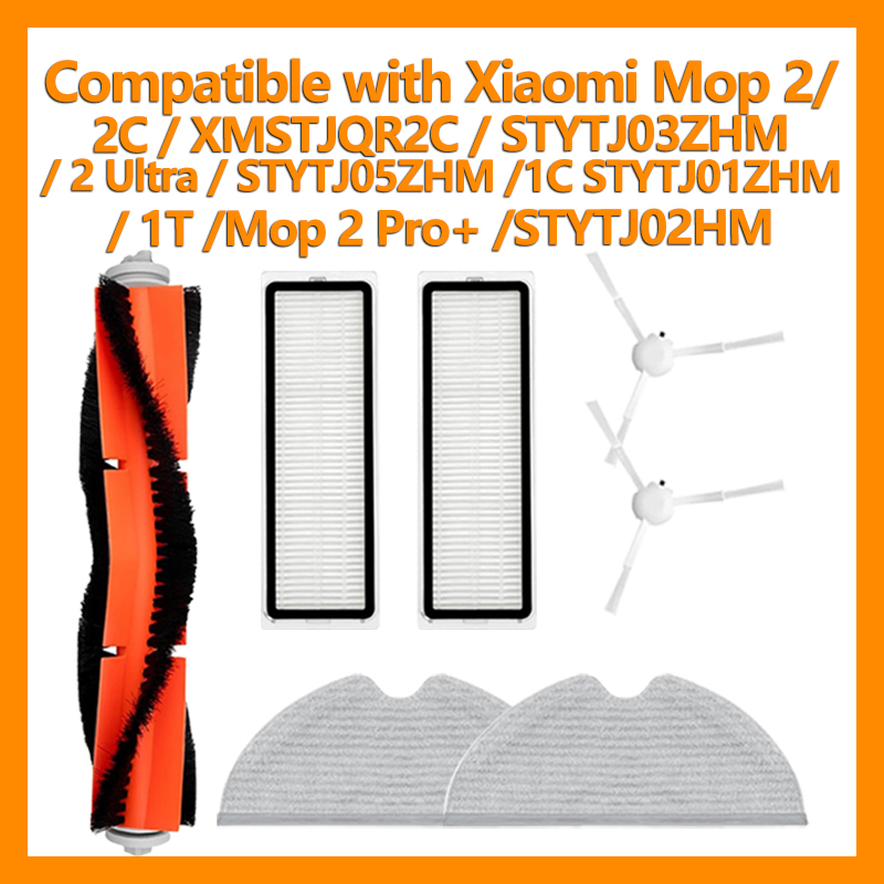 Kit de Peças de Reposição Compatível com Xiaomi Mijia 1C 2C 1T Mop 2 Ultra Pro+ Escova Principal Escova Lateral Filtro