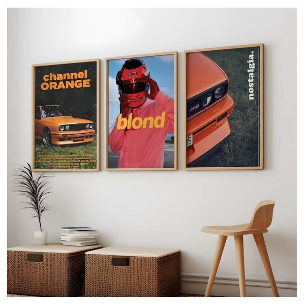 Quadros decorativos Corrida Loiro, Frank Ocean, Carros, Rap, Hypebeast (3 peças)
