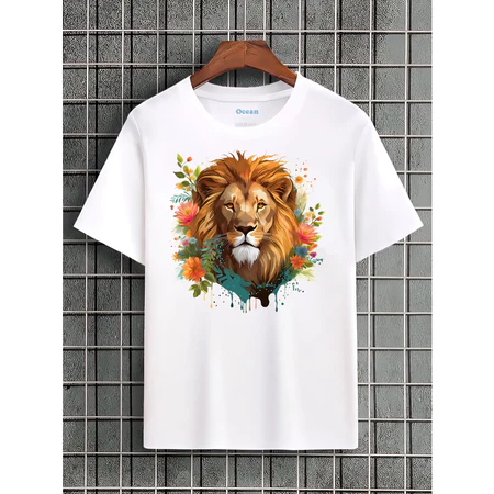 Camisa Camiseta Ocean Estampa Leão Floral 100% Algodão Premium