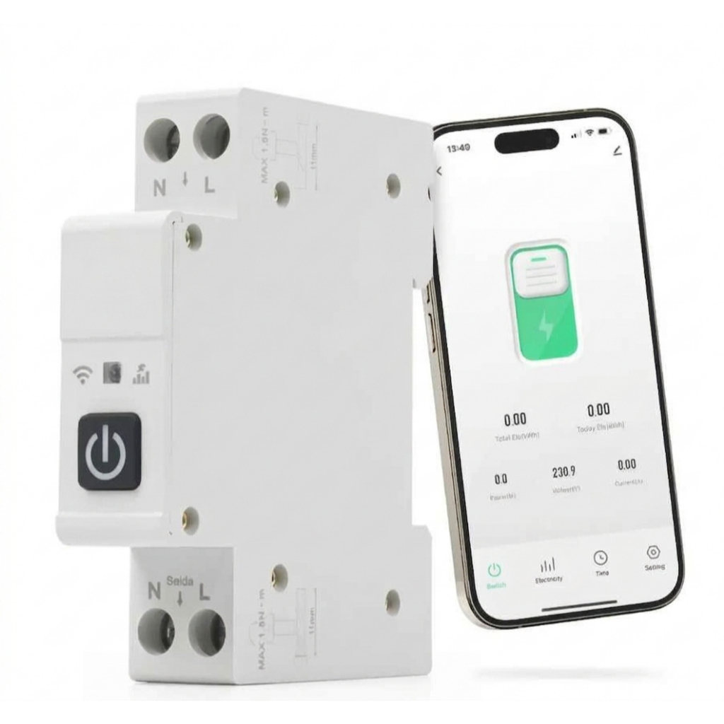 Disjuntor Curva C com Wi-Fi Regulável 1A 63A com Botão e Controle por App Ajuste de Desarmamento de 0 a 240v Alexa Tuya