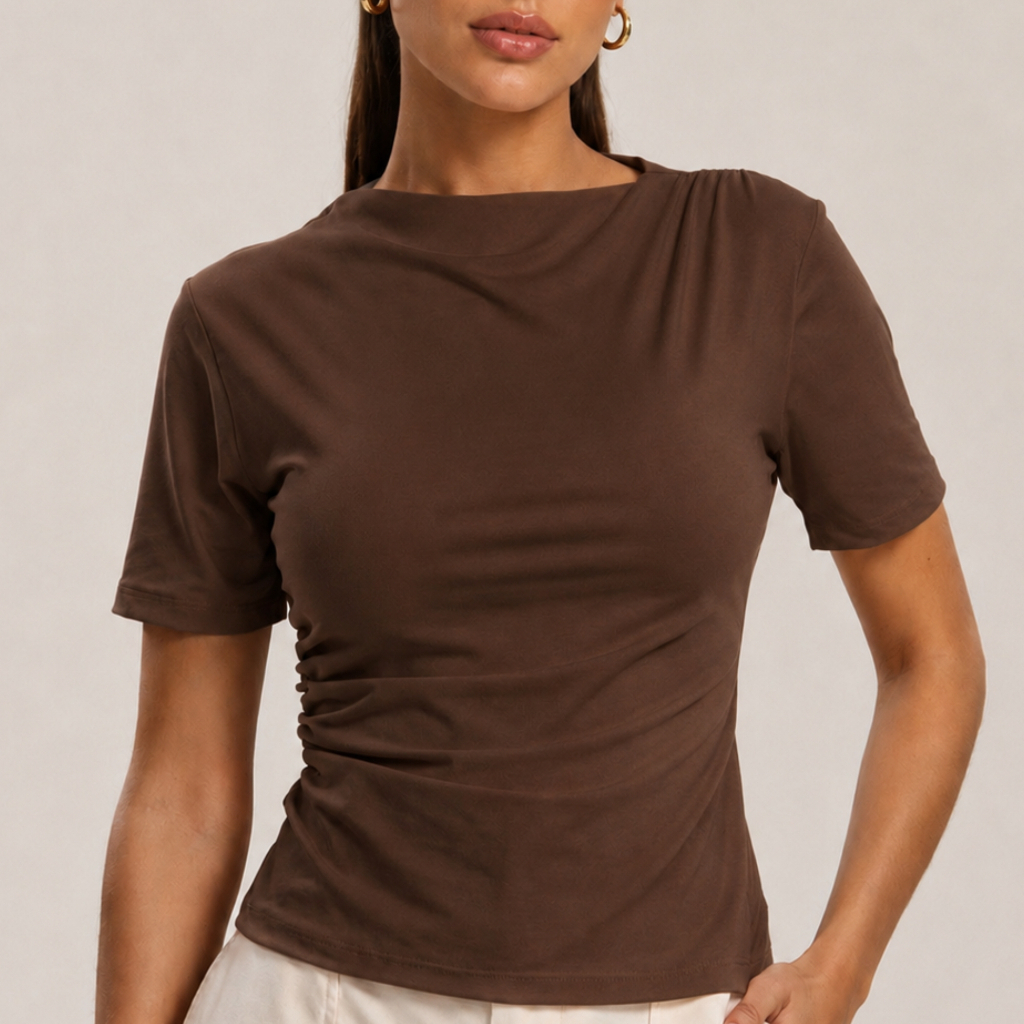 Blusa Feminina Básica Drapeada Estilosa Dia a Dia Casual Trabalho Suede Confortável Malha Fria Blusinha Feminina