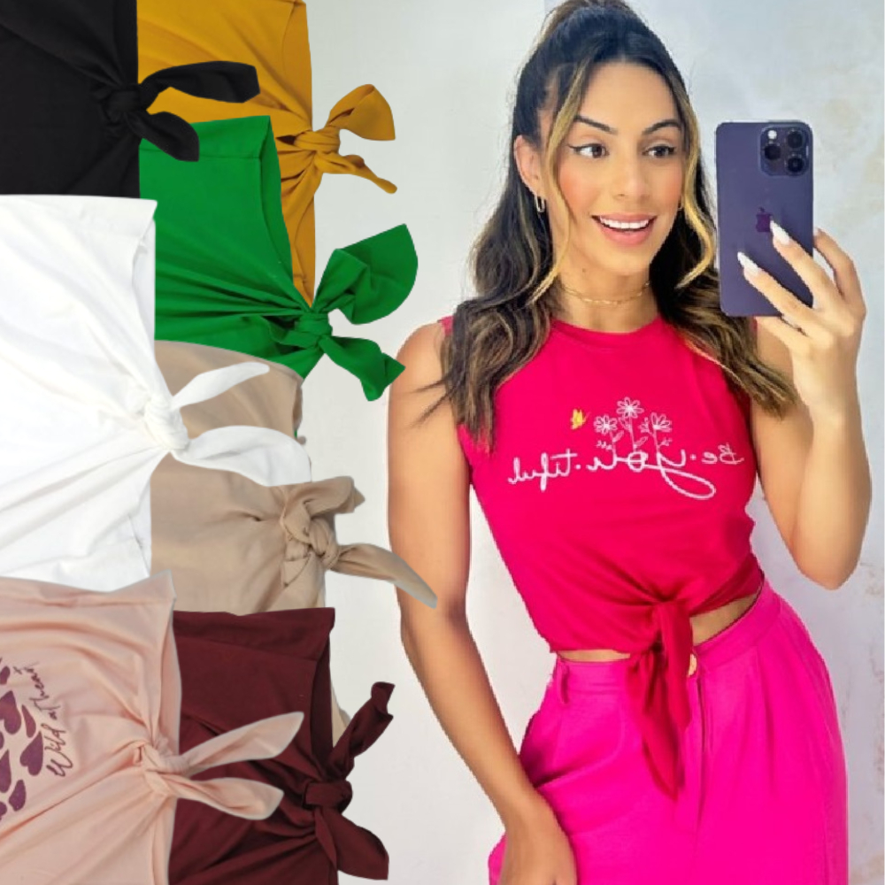 Kit 5 Cropped Top  de amarrar suede mulher garota menina casual