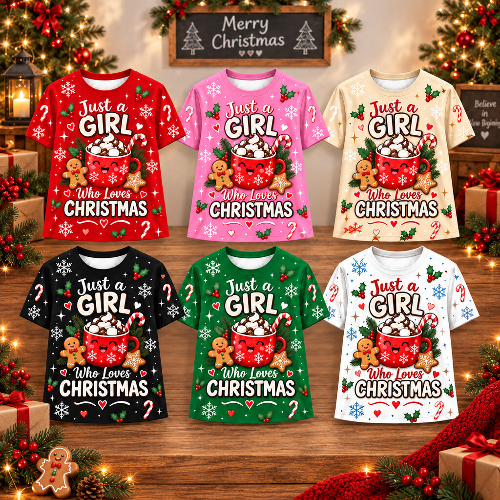 Camiseta De Natal Hot Cocoa Gingerbread Candy Cane 3D Print Crew Neck Manga Curta