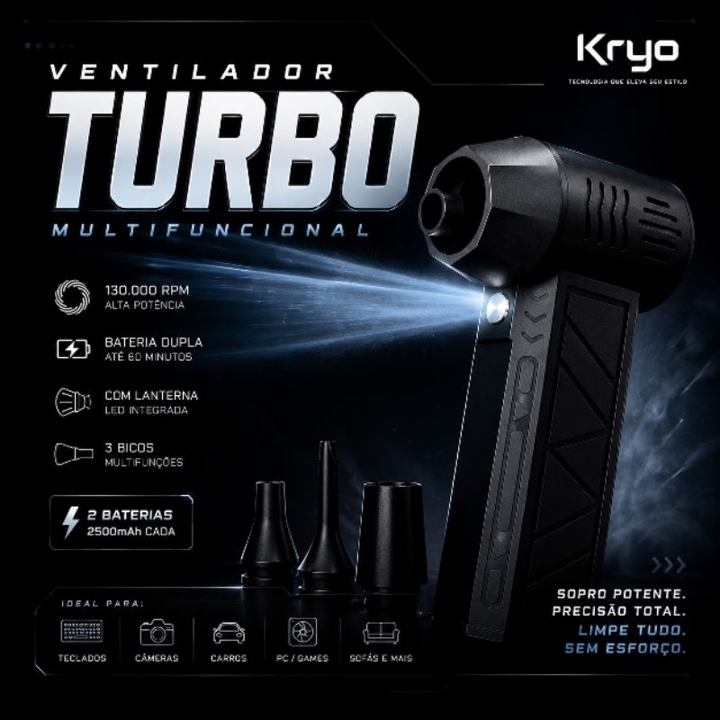 Mini Turbo Air Kryo™ — Soprador Portátil Ultra Potente 130.000RPM com LED Integrado