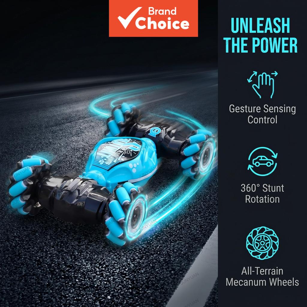 Carro RC de Acrobacias com Gestos, Música e Luzes LED, Controle Remoto por Rádio, Torção Dupla, Spray, 360° Giratório,