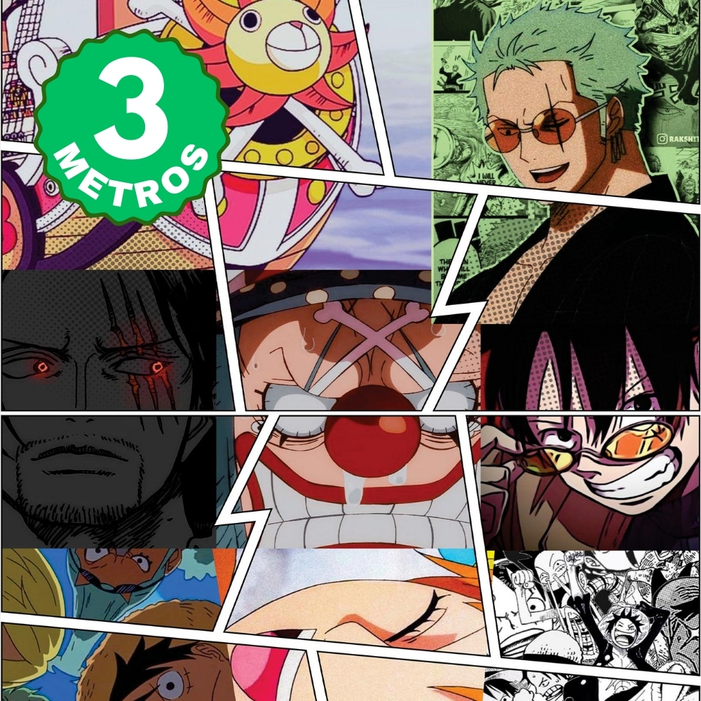 Papel de Parede Adesivo  Lavável One Piece Luffy Zoro Shanks Quadrinhos Anime Quarto e Sala Gamer