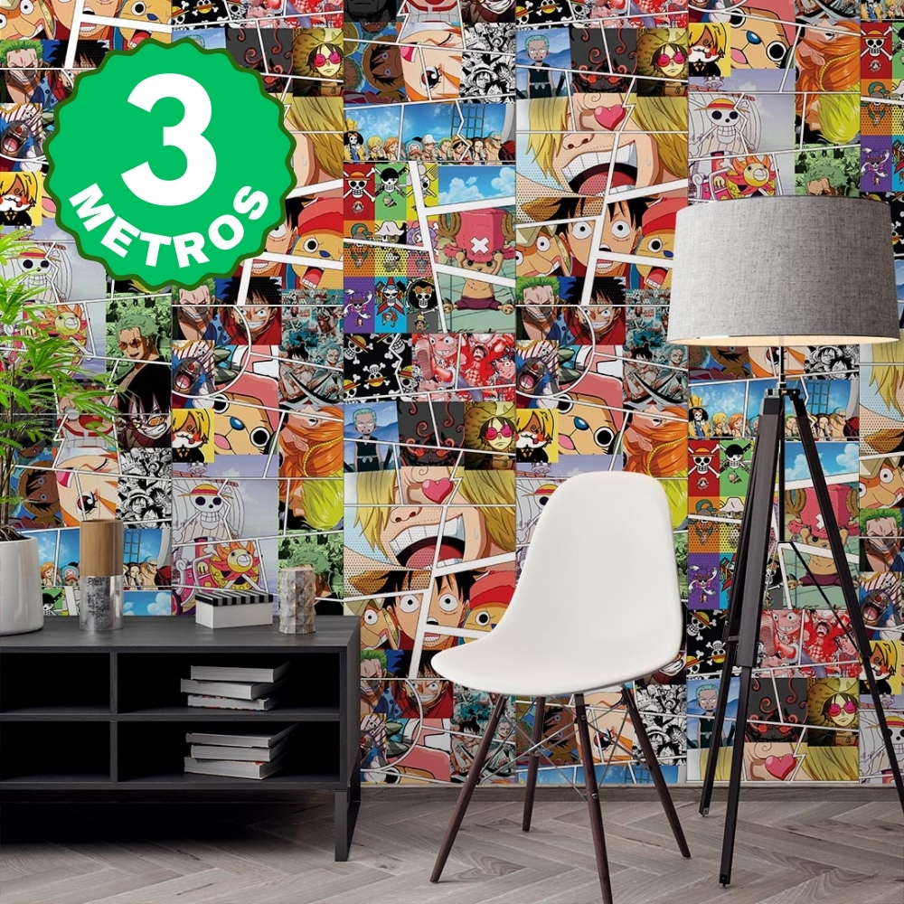 Papel de Parede Adesivo Anime Manga Quadrinho One Piece Colorido Luffy Zoro Quarto infantil Lavável