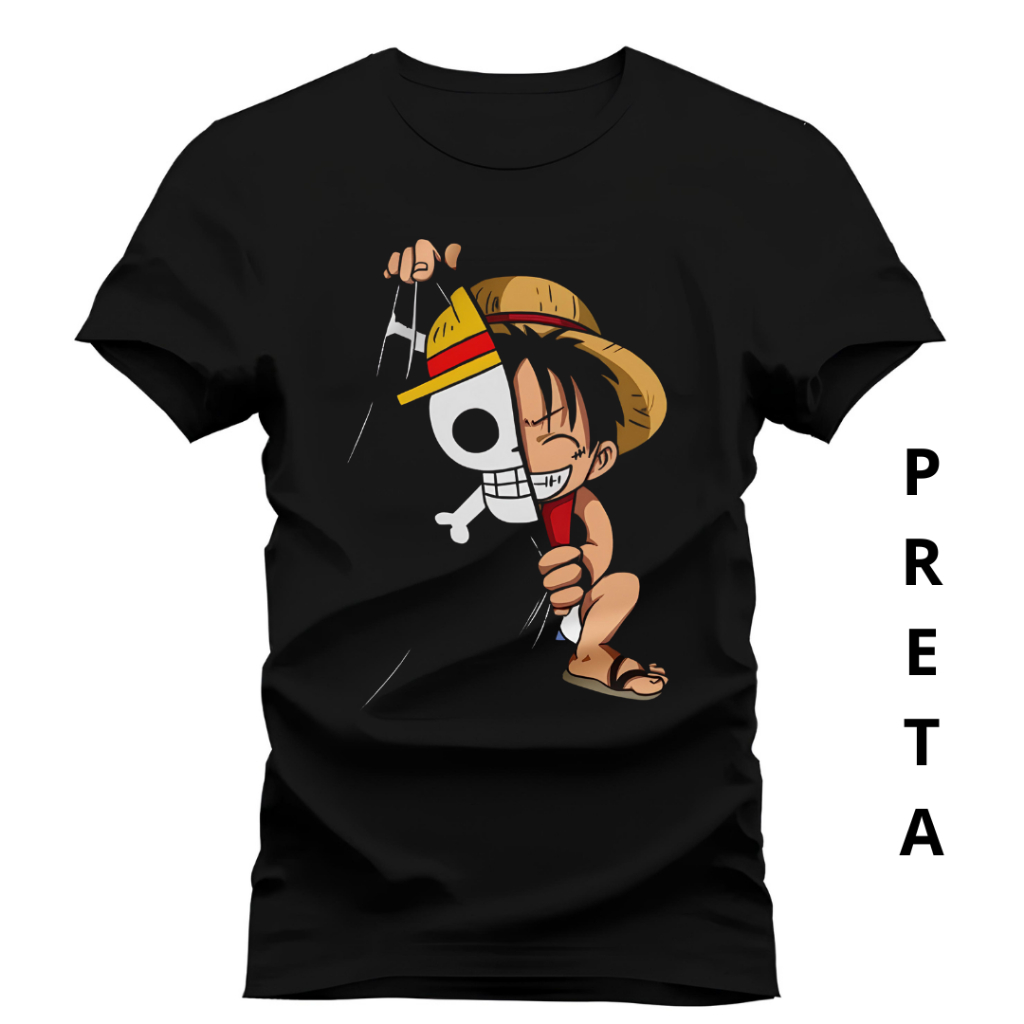 Camiseta Unissex 100% Algodão - Luffy Anime One Piece Blusa 100% Algodão