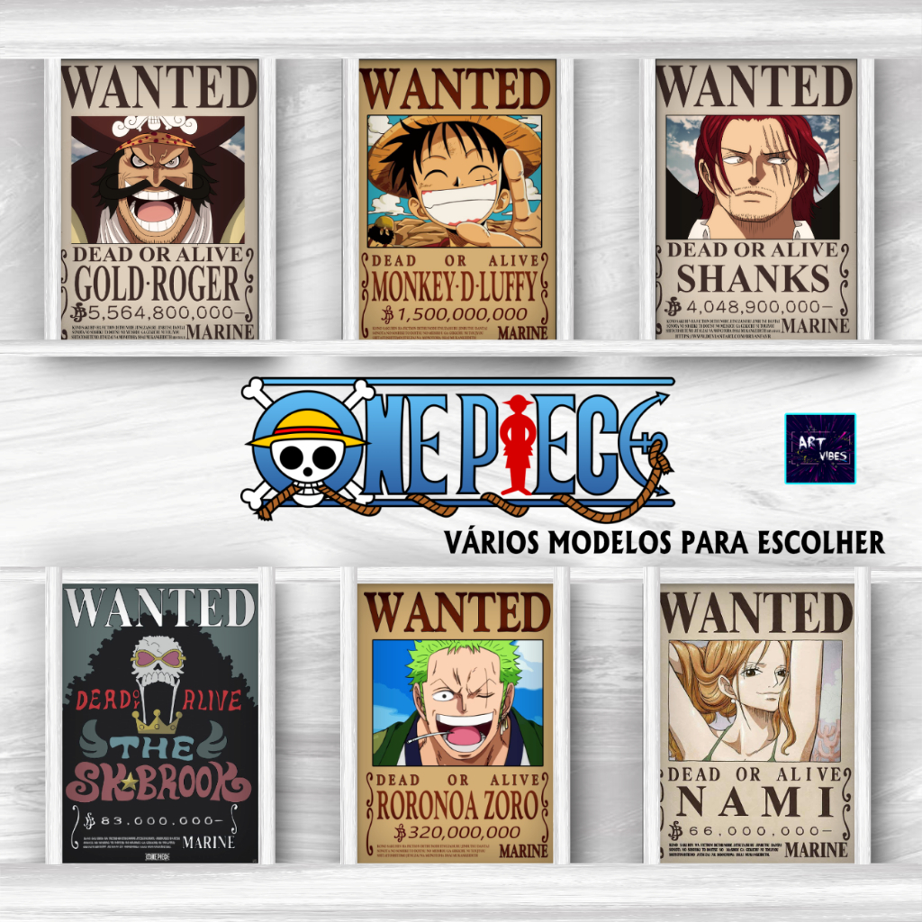 Kit Placas Decorativas Quadros One Piece  Anime Luffy Zoro Sanji Wanted Decoração 20x28 A4