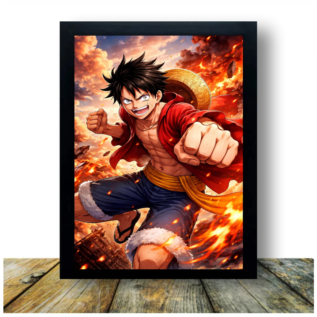 Quadro Decorativo ONE PIECE com Moldura e Proteção frontal 21x30cm ANIME