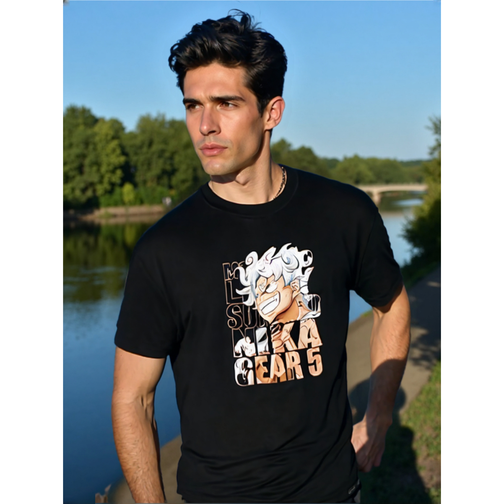Camiseta Básica Unissex Luffy Anime One Piece Gear 5 Camisa Streetwear Algodão Estilo