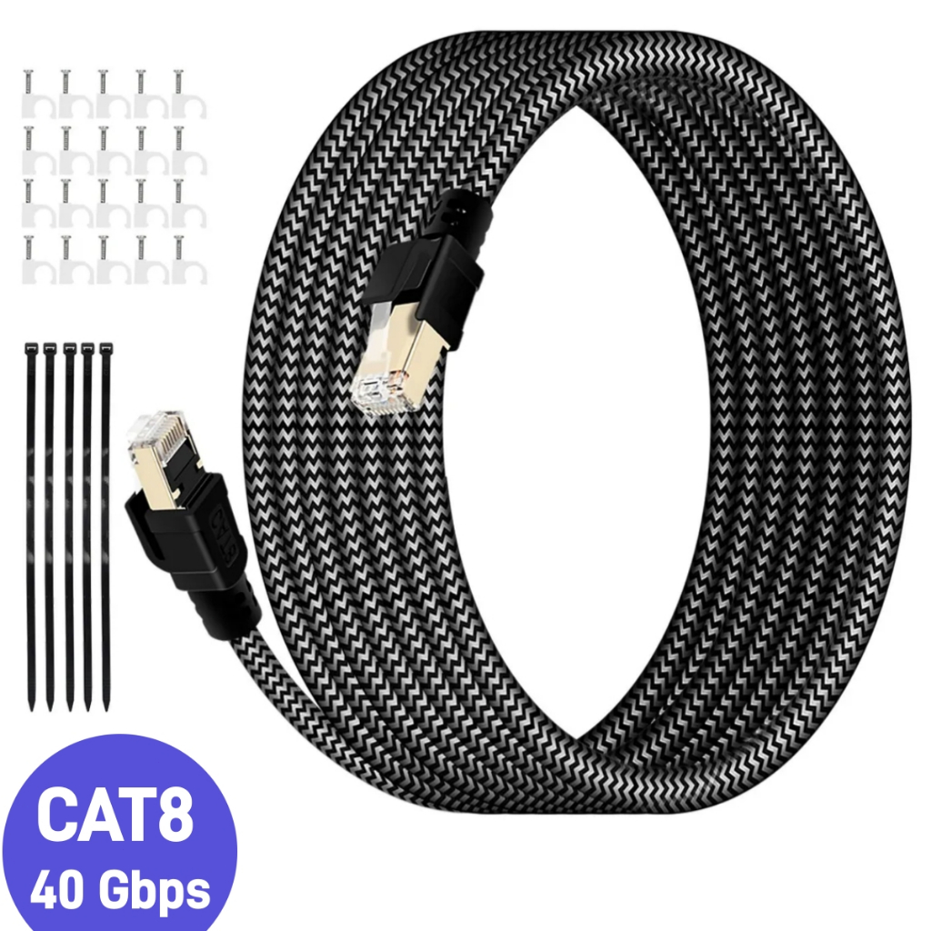 Cat8 Ethernet Cable  40Gbps 2000MHz 20 Metros Network Lan Patch Cord for Router Modem Internet RJ 45
