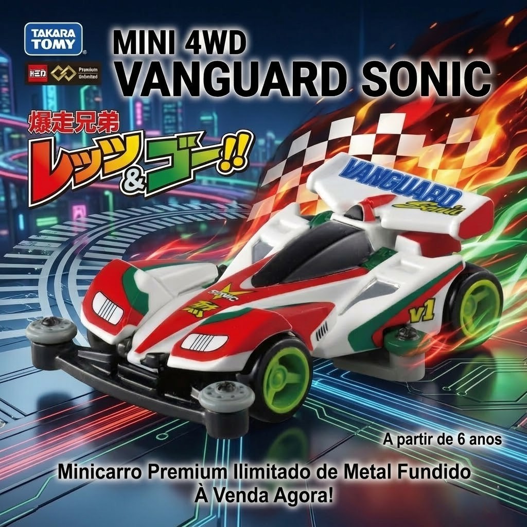 [Direto do Japão] Carrinho Tomica Premium Unlimited Let's & Go!! Mini 4WD Vanguard Sonic - Takara Tomy Original 100% Aut