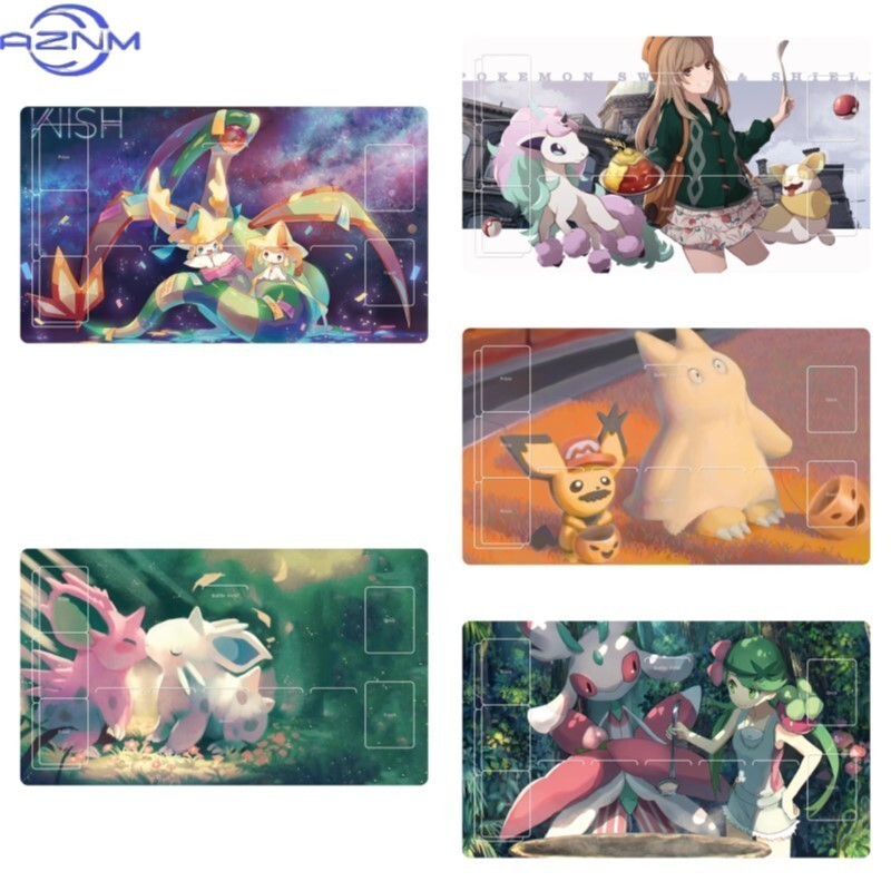 Anime Jogo PTCG Cartão Dedicado Play Mat Batalha Contra Treinador Nessa Ash Lillie isty Jirachi Presentes Brinquedos
