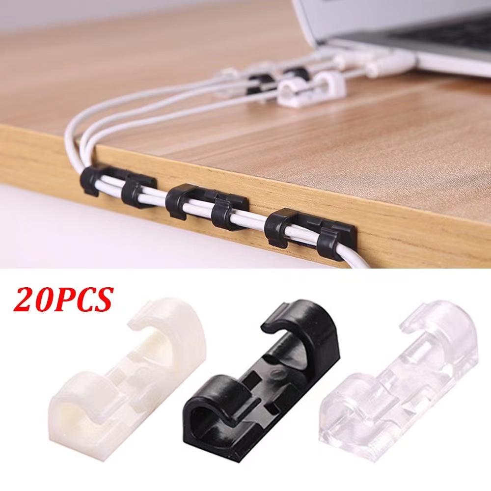 20pcs Prendedor De Linha Autoadesiva / Organizador De Fios / Prendedor De Cabo | 20pcs Self-adhesive Wire Organizer Line Cable Clip Buckle Clips Ties Fixer Fastener Holder Data Telephone Line Winder Sleeve
