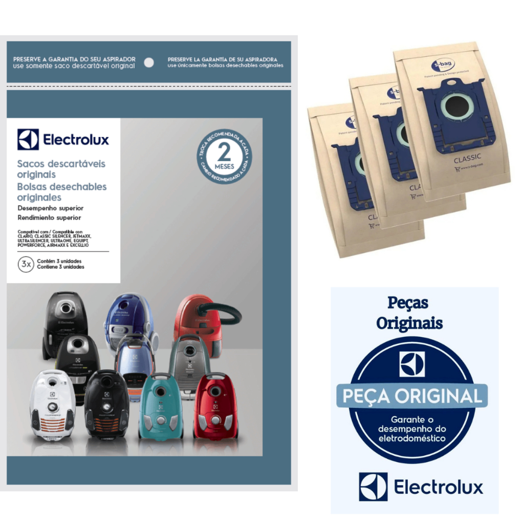 Kit 3 Sacos Descartáveis Aspirador de Pó Electrolux Equipt Ultrasilenc