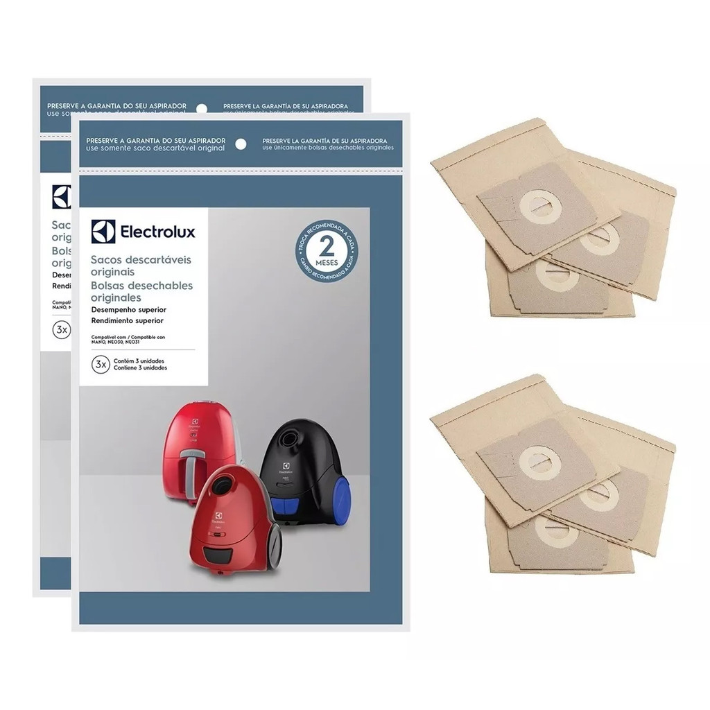 Kit 6 Sacos Descartáveis Aspirador Electrolux Sbena Nano Neo 30 31 Max Reposição