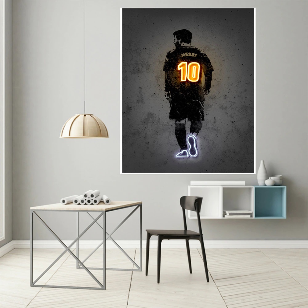 Quadro decorativo 1 peça 40x60 moda moderna abstrata neon futebol Neymar Ronaldo Messi  meninos meninas decoração para casa sala quarto hall interiores corredor