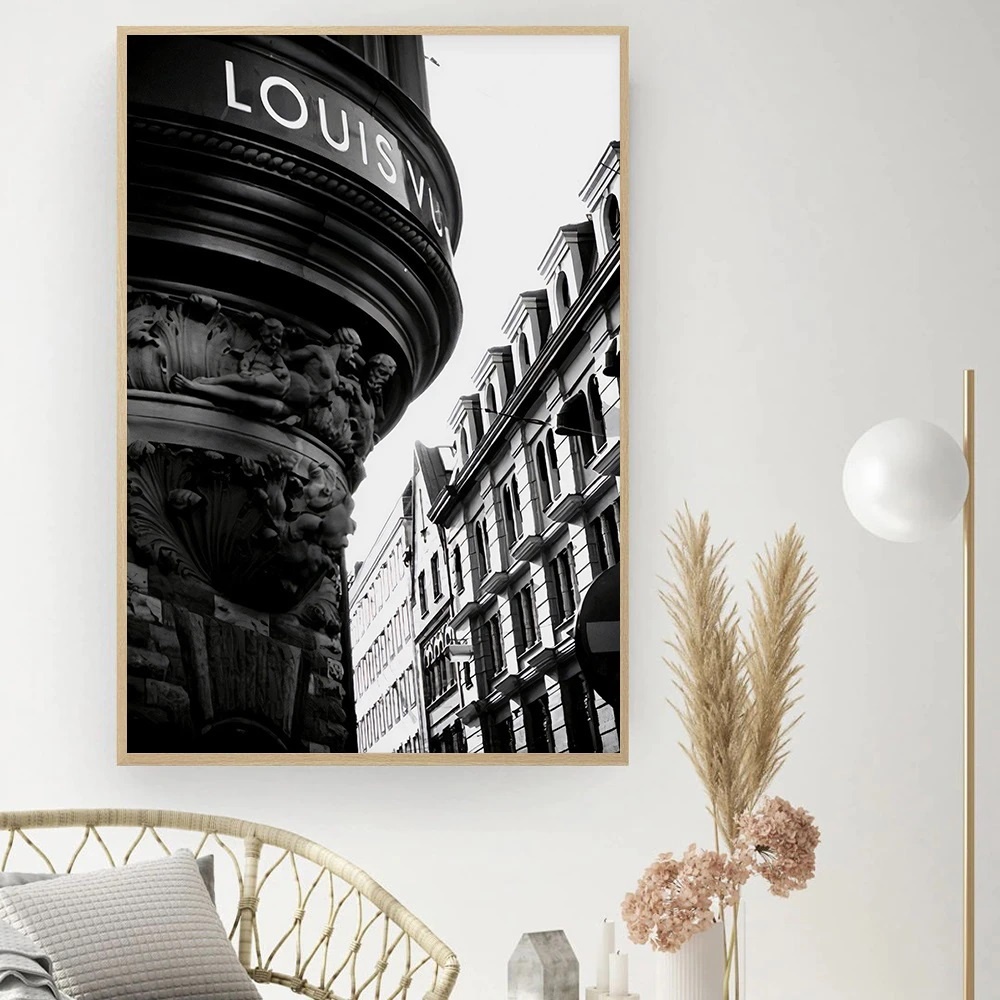 Quadro decorativo 1 peça 40x60 Moda paris marca modelo com cão preto branco nórdico moderno decoração para casa sala de estar quarto hall interiores corredores