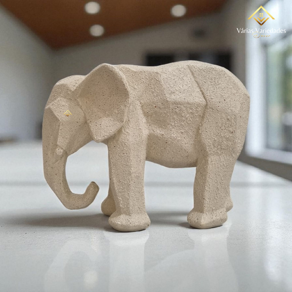 Escultura Elefante Geométrico Nude 24 Cm Estilo Moderno em Gesso Pintado para Decoração de Interiores
