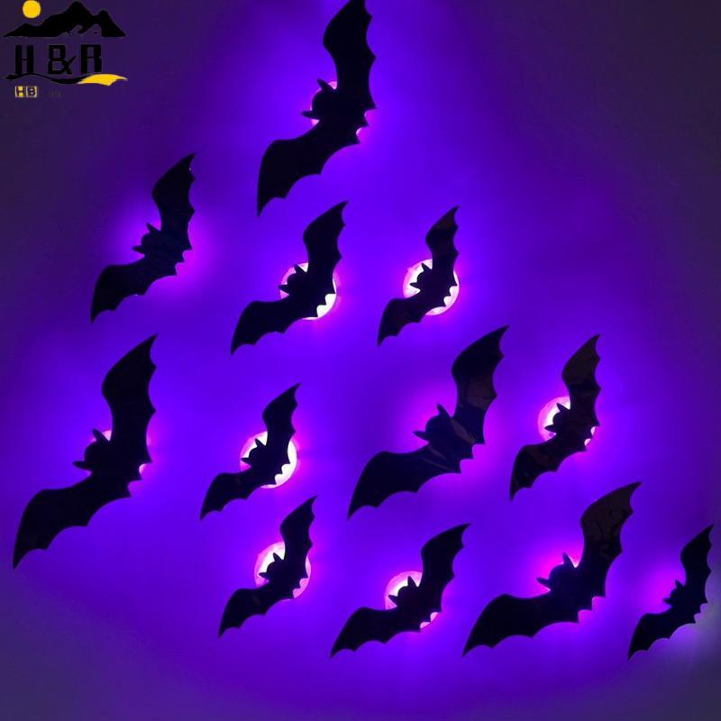 H & B Halloween 3D Estereoscópico Bat Night Light 9/12 Pa Glow Decor Para Festa De Natal Fantasia Decoração De Evento {