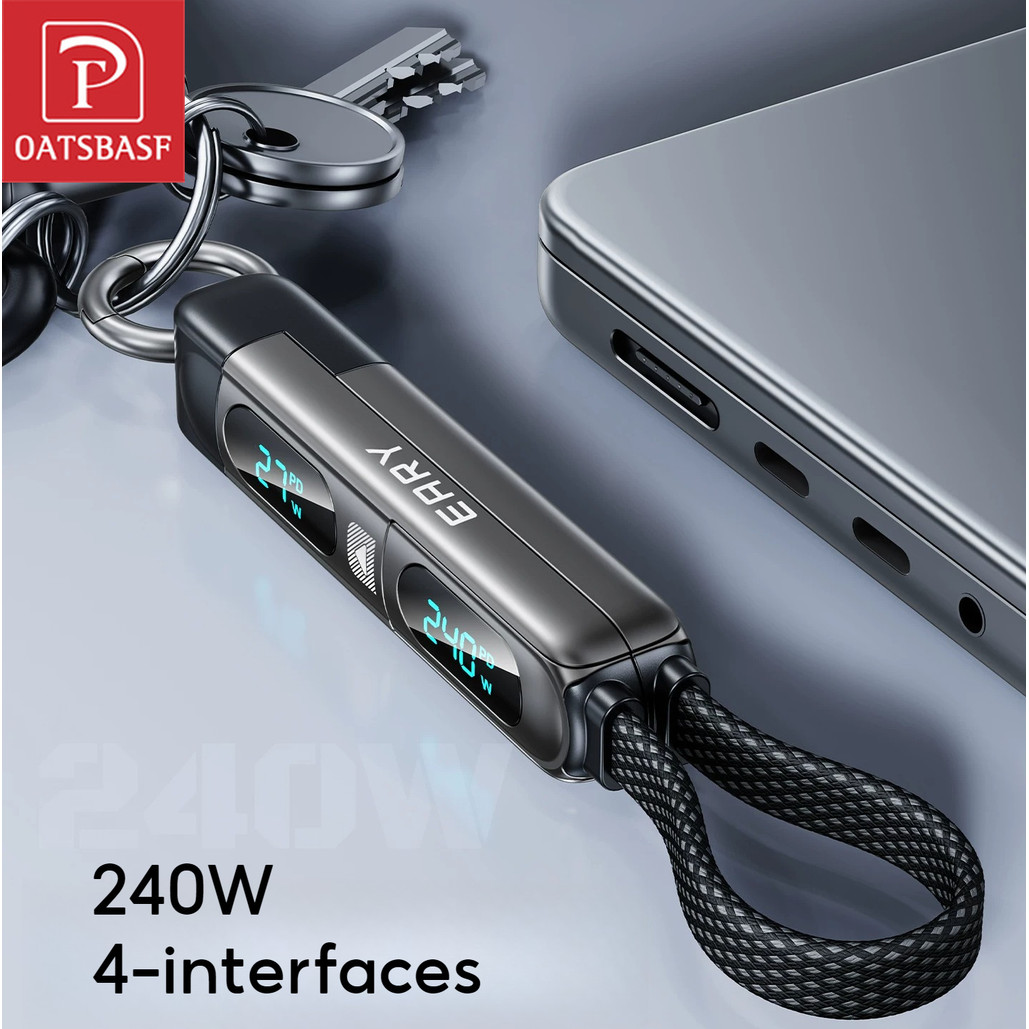 Cabo De Carregamento Rápido Para Chaveiro Portátil 240W PD 4 Em 1 , Transferência De Dados Com Display Digital Duplo