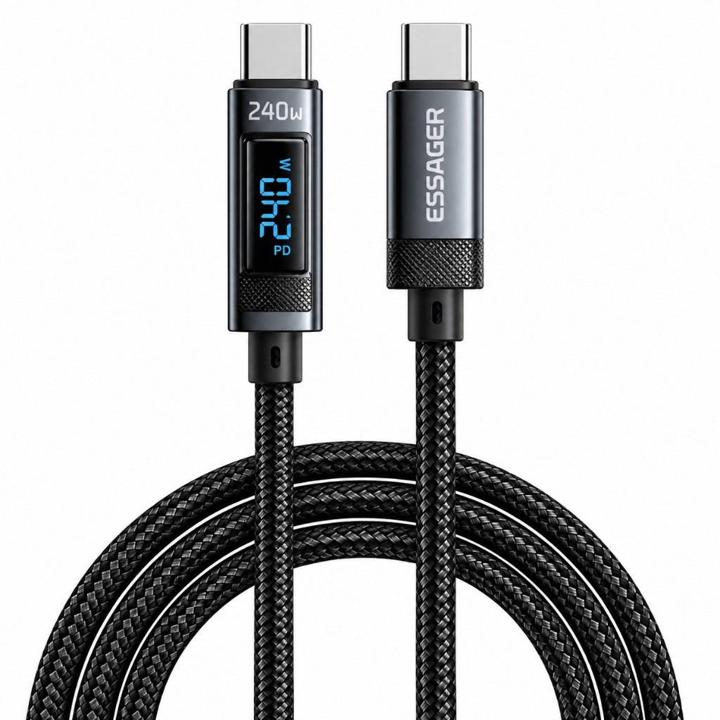 Cabo USB-C para USB-C Essager 240W 2m com Display Digital PD 3.1 Carregamento Rápido