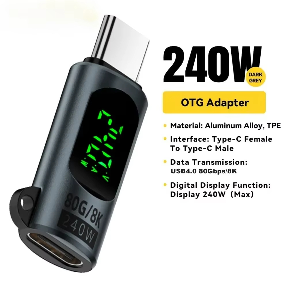 Adaptador PD 240W Type C OTG USB 4.0 80Gbps Transmissão De Dados Conector De Display Digital