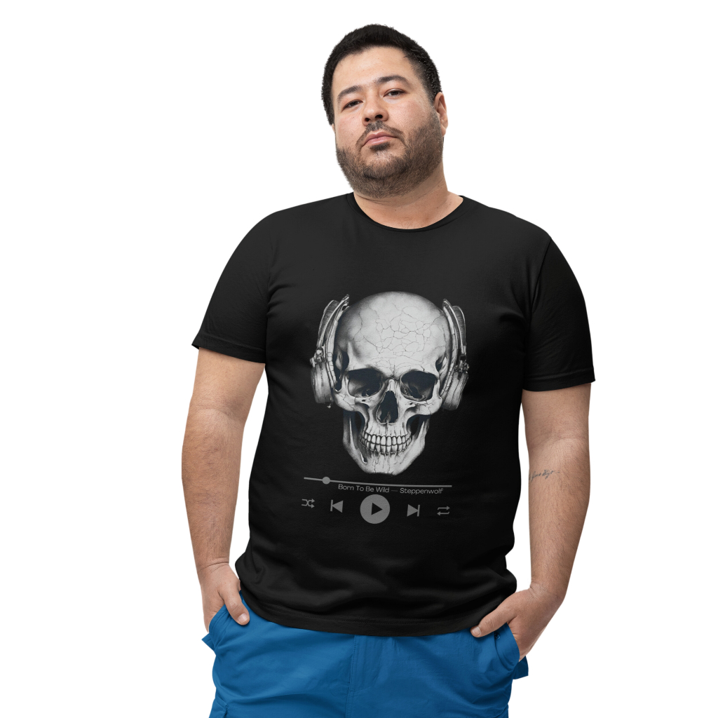 Camiseta Plus Size  100% Algodão Caveira Rock Music Headphone Skull Metal