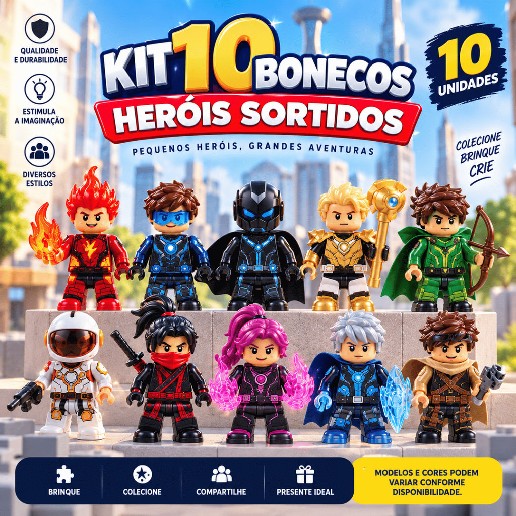 Kit 10 Bonecos Heróis Sortidos Mini Figuras Colecionáveis 4cm Infantil Brinquedo Criativo