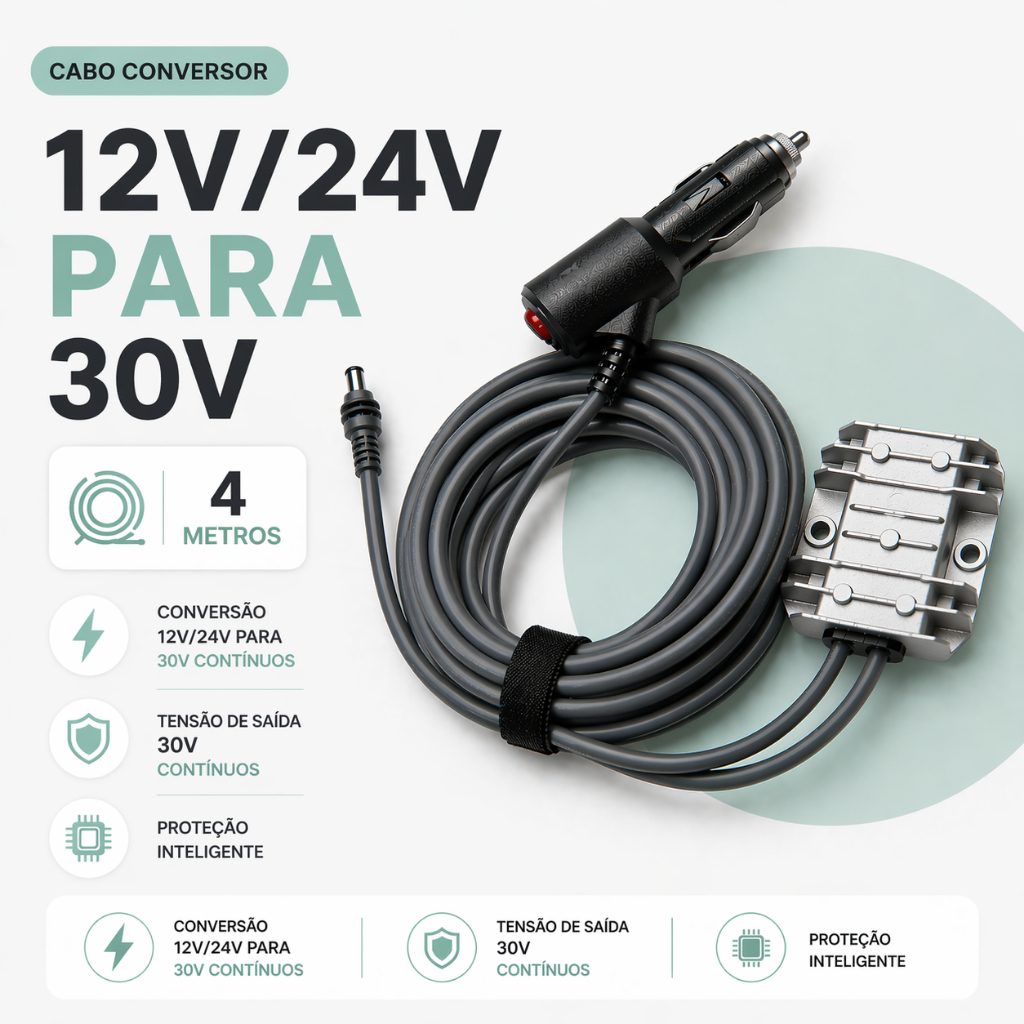 Conversor Dc com Botão P/ Starlink Mini 12/24v 30v 3 Em 1 Veicular 4 metros