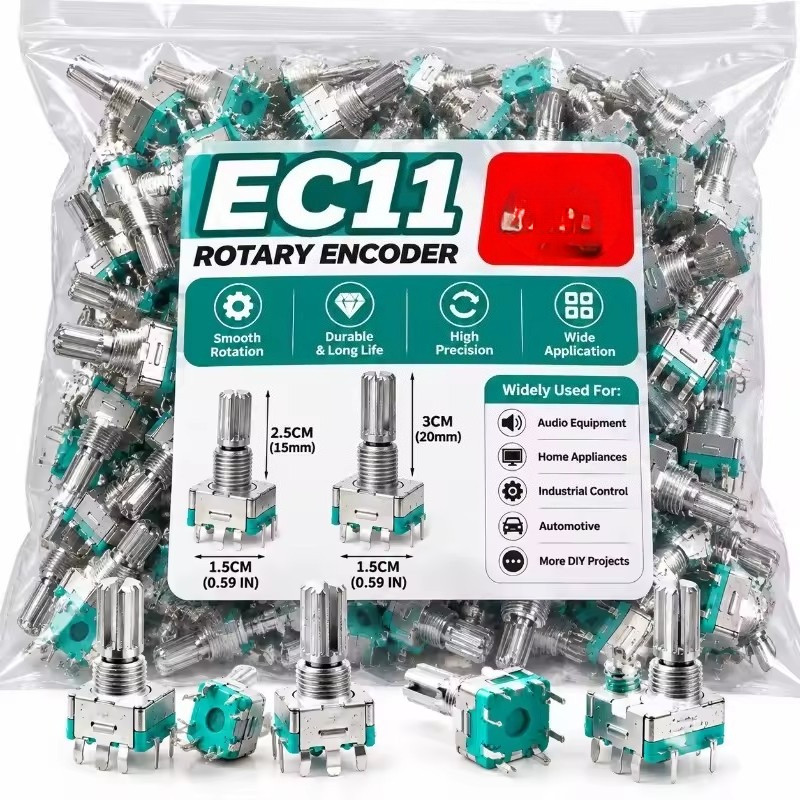 4-1Pc Ângulo Reto EC11 Codificador Rotativo De 360 Graus Com Interruptor Potenciômetro Digital De Áudio 15MM 20MM 5PIN B