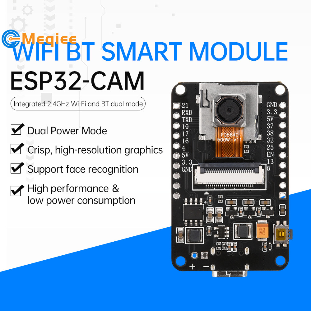 Placa De Desenvolvimento ESP32-CAM Módulo Bluetooth WiFi CH340X OV5640 AF-72mm Câmera 500W Pixel