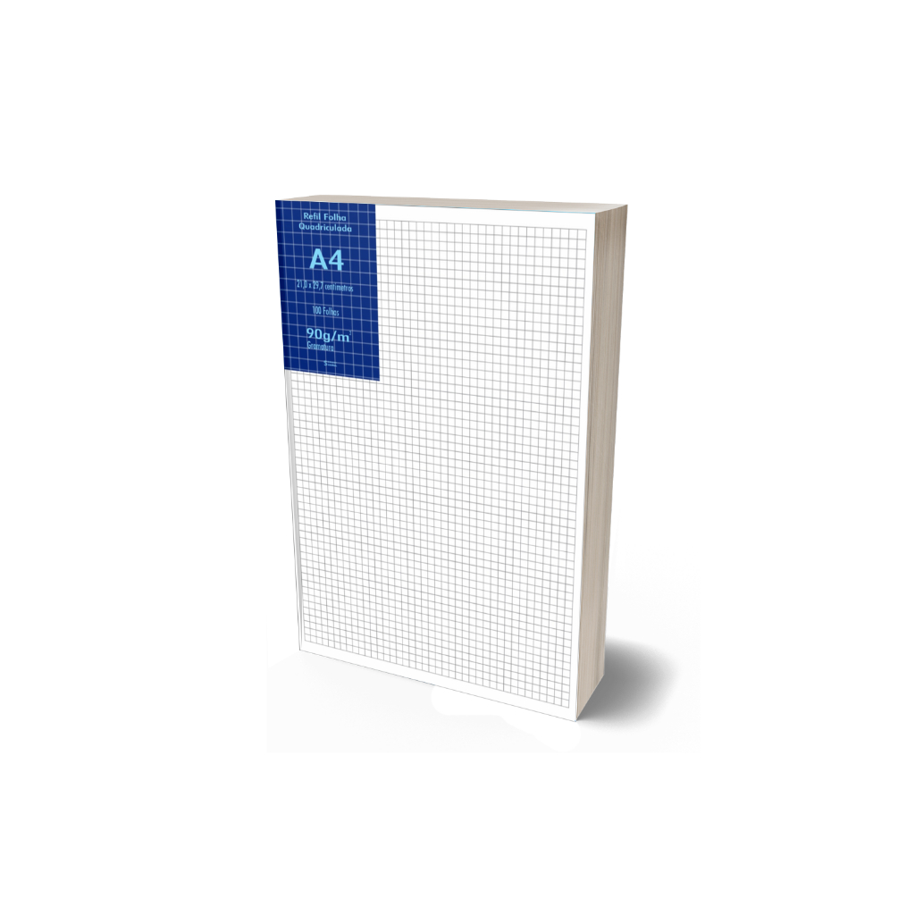 Refil Folha Papel A4 Offset Branco 90g Quadriculado 100 Folhas 21x29,7cm Escrita Confortavel
