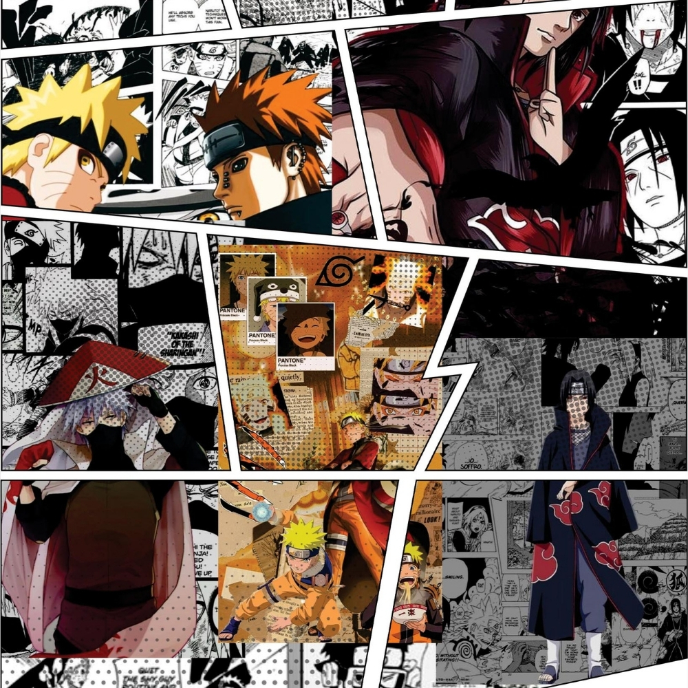 Papel de Parede Adesivo Naruto Colorido Sasuke Manga Anime Quarto Geek Infantil Lavável 3 Metros