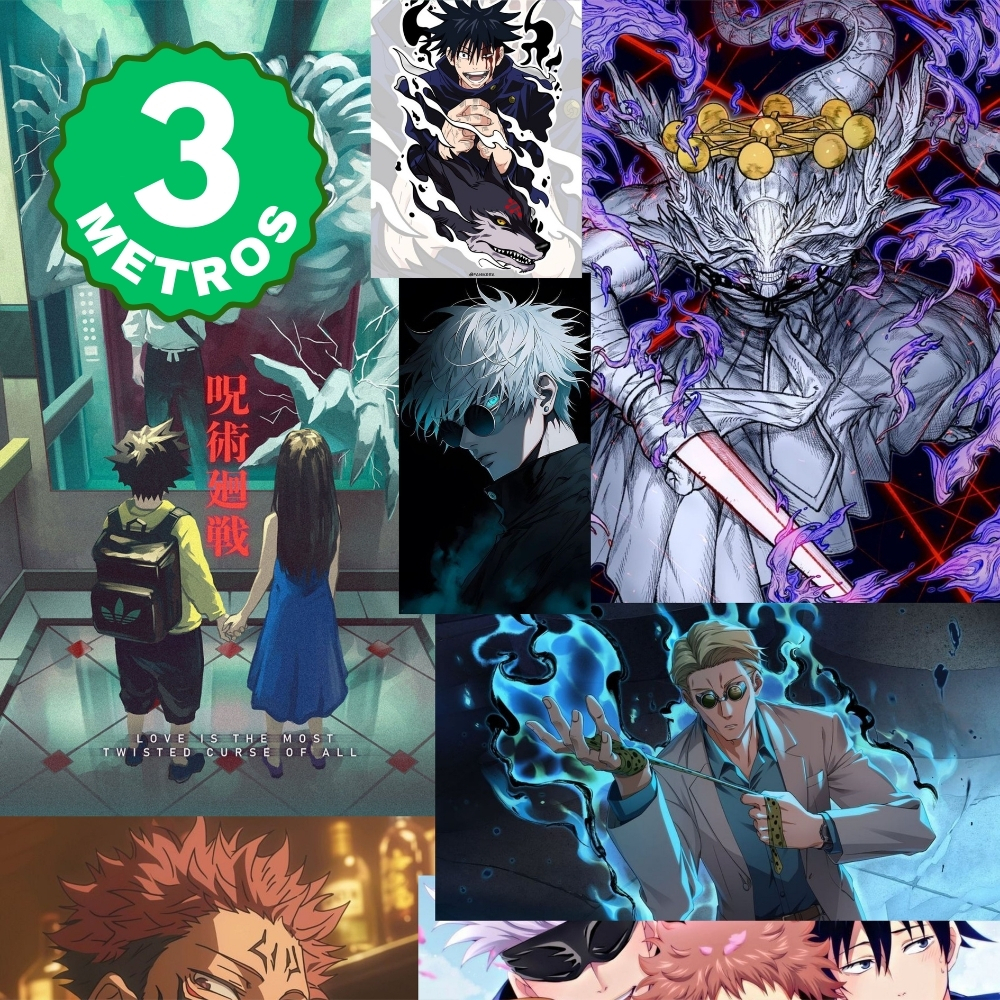 Papel de Parede Adesivo Jujutso Kaisen Anime Manga Colorido Gamer Quarto Infantil Lavável 3 Metros