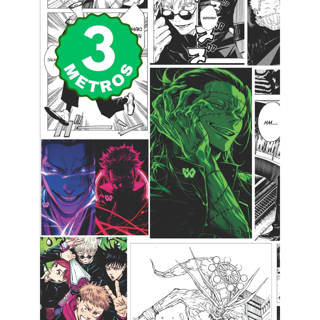 Adesivo Papel de Parede Jujutso Kaisen Manga Anime Colorido Lavável 3 Metros Geek Gamer