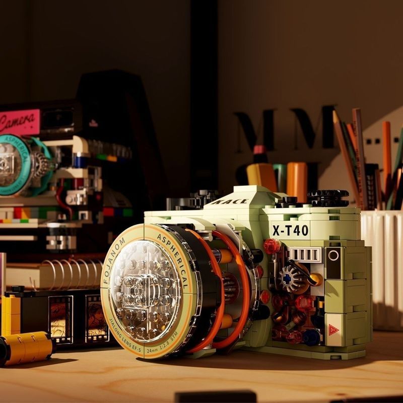 Zhegao Retro câmera montagem ornamentos bloco de construção modelo partícula menina presente educacional brinquedo prese
