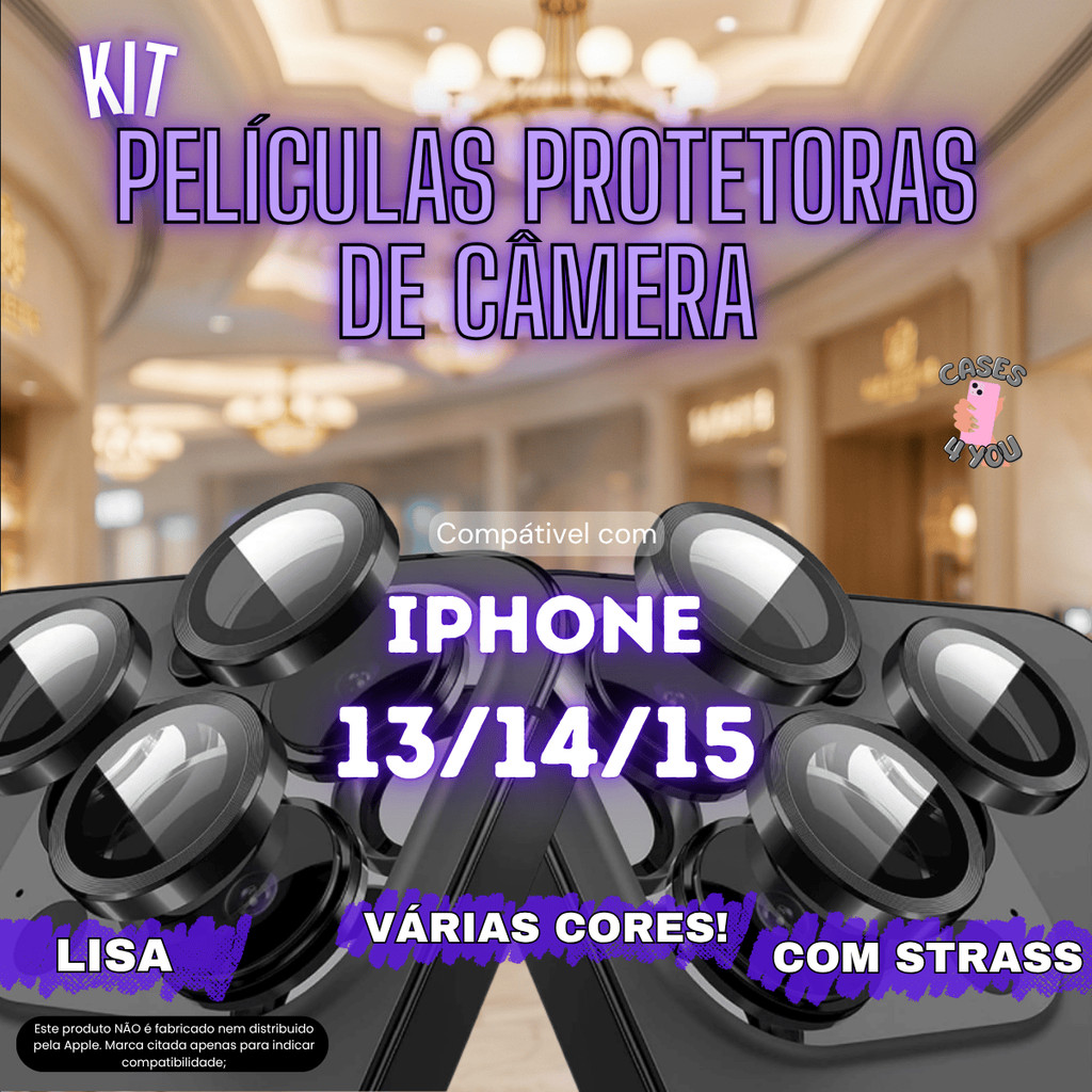 Película Proteção Lente Câmera Traseira Lisa para IPhone 13 14 15 Mini Pro Max Plus Pelicula Camera