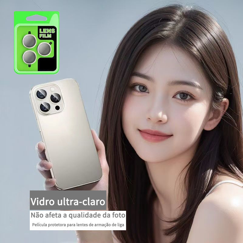 Película Protetora De Lente De Vidro Temperado 3D Para iPhone 11 12 13 14 15 16 17 18 Pro Max Mini Plus Câmera Com Moldu