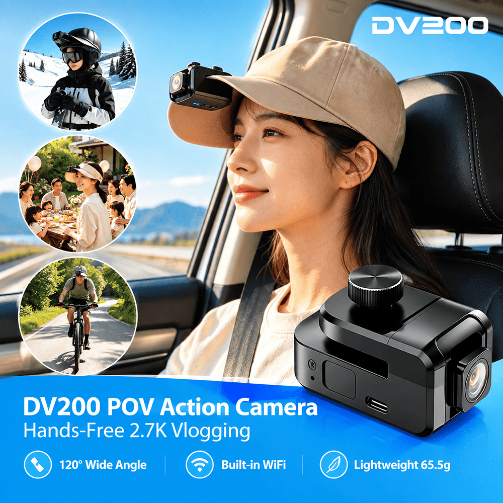 Câmera De Ação POV 2.7K QHD Vlog Mãos Livres 120 ° Esportiva Montada Na Cabeça WiFi Grande Angular Para Gravação De Viag