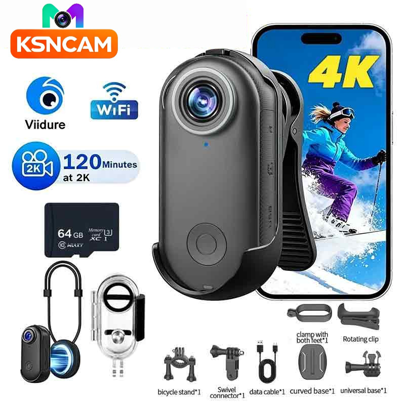 KSNCAM 4K Mini HD WiFi 2.4G Câmera De Ação À Prova Dwaterproof Água Clipe Magnético Clique Peito Corpo Motocicleta POV W