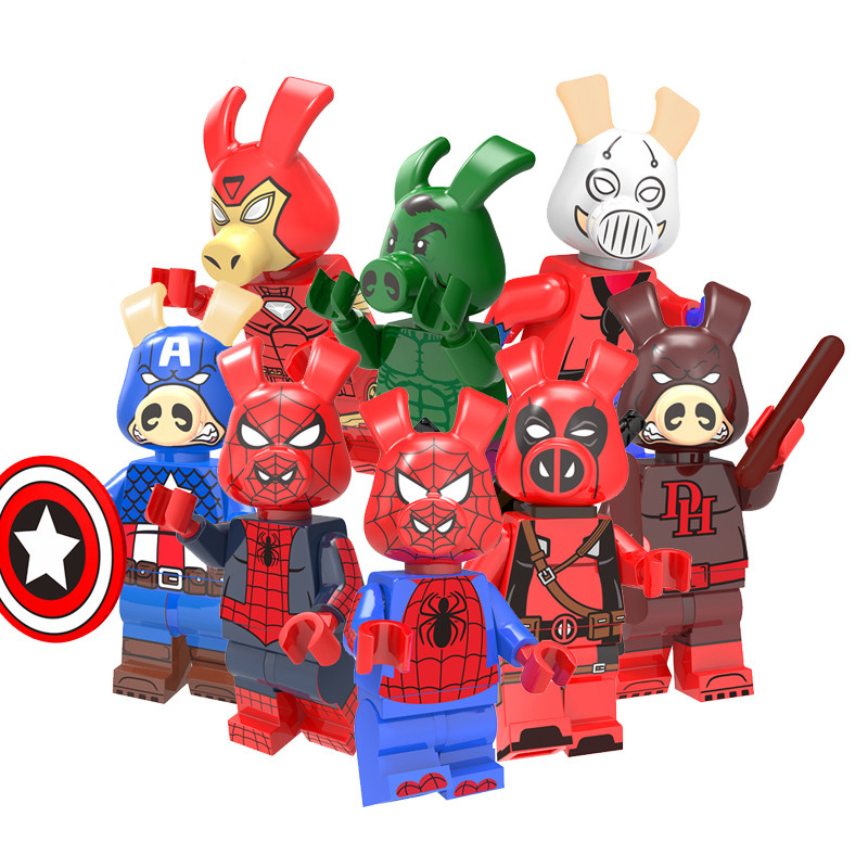 Spider-Ham Super Heroes Deadpool Cable Domino SpiderMan Blocos De Construção Conjuntos De Brinquedos Para Crianças
