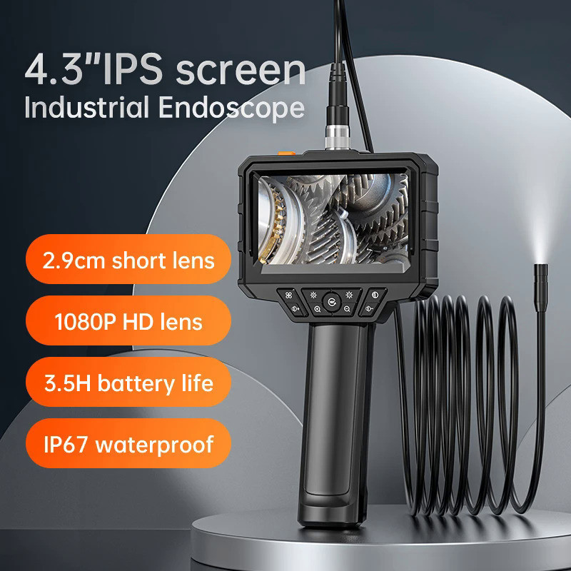 Tela industrial Portátil De 4,3'IPS Endoscópio 1080p 8mm 8led Câmera De Esgoto Com Cabo Rígido Boroscópio De Inspeção IP67 1920 * 1080