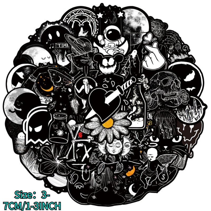 50Pcs Personalidade Autocolantes De Grafite Preto e Branco Para Malas de Tel Celular Estojos DIY Creative