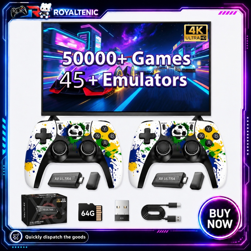 Mais Novo X8 Ultra Game Stick Futebol Graffiti 64G/128G 40000/50000 Jogos Controlador Sem Fio 45 Emuladores Para Present