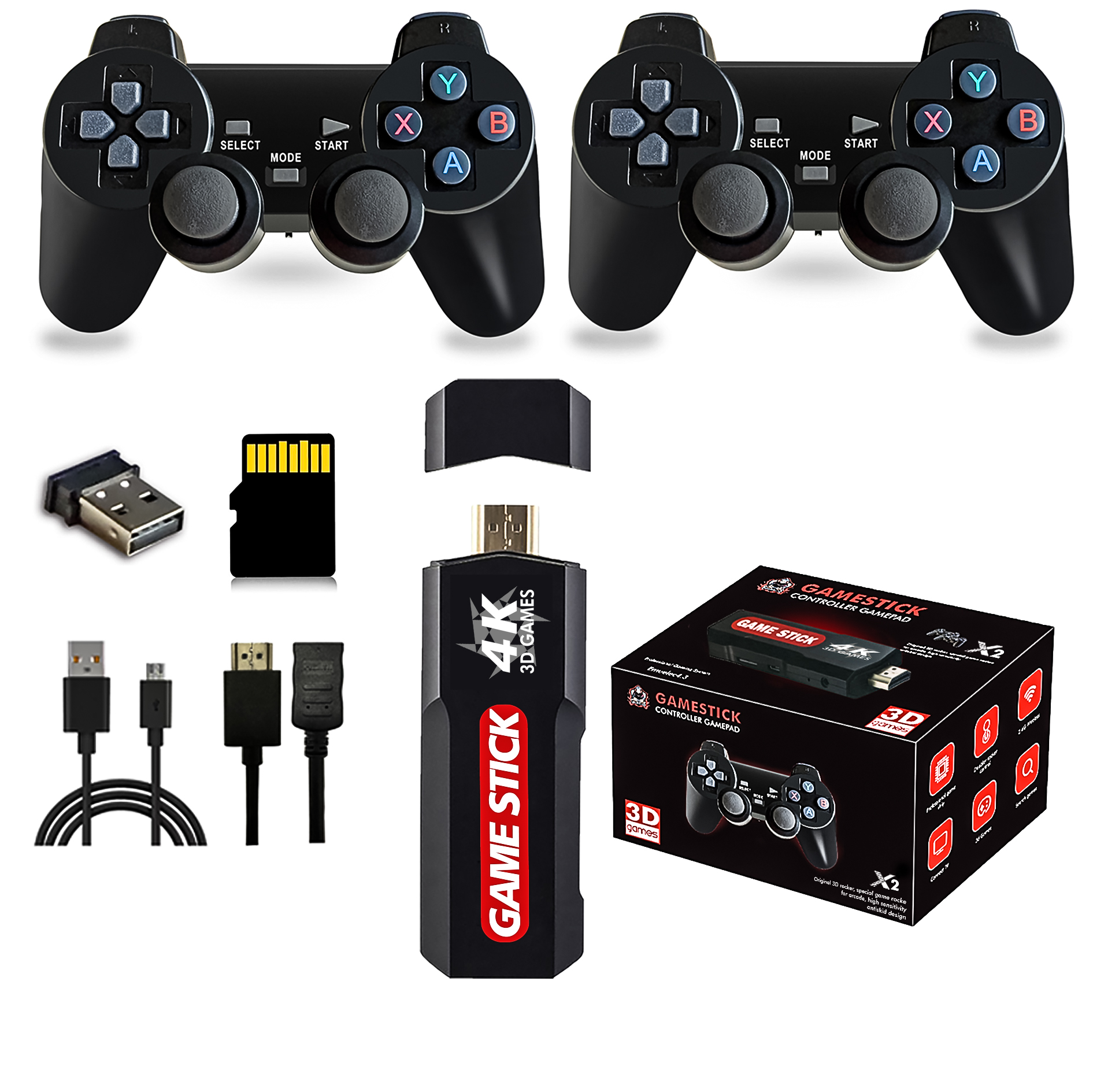 Bastão de Jogo Retro X2 4K Saída HDMI Quad-core S905L ARM Mali-450 64G/128G 30000+ Jogos 40+ Emuladores 2 Controles sem
