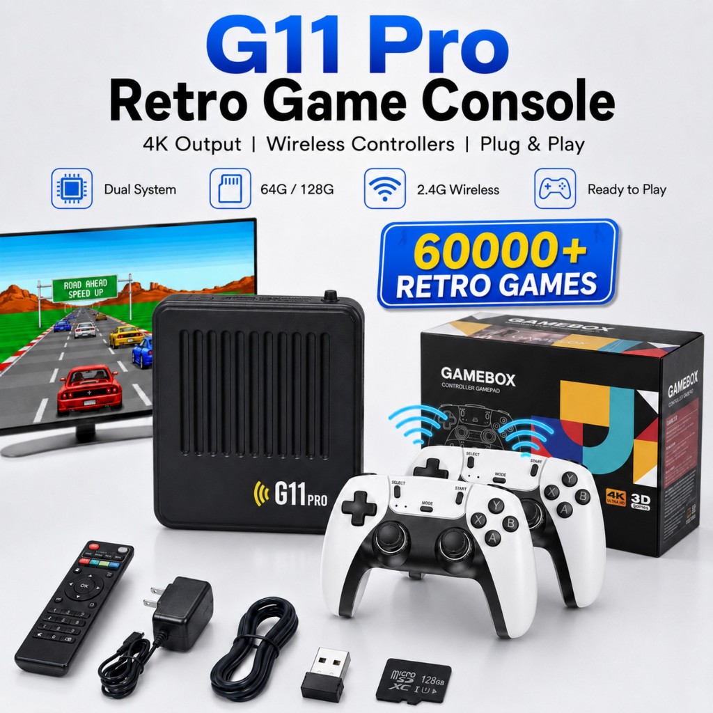 G11 Pro Console De Jogos Retrô 64G/128G 60000 + Sistema Duplo 4K HD TV Box 2.4G Controladores Sem Fio Plug & Play