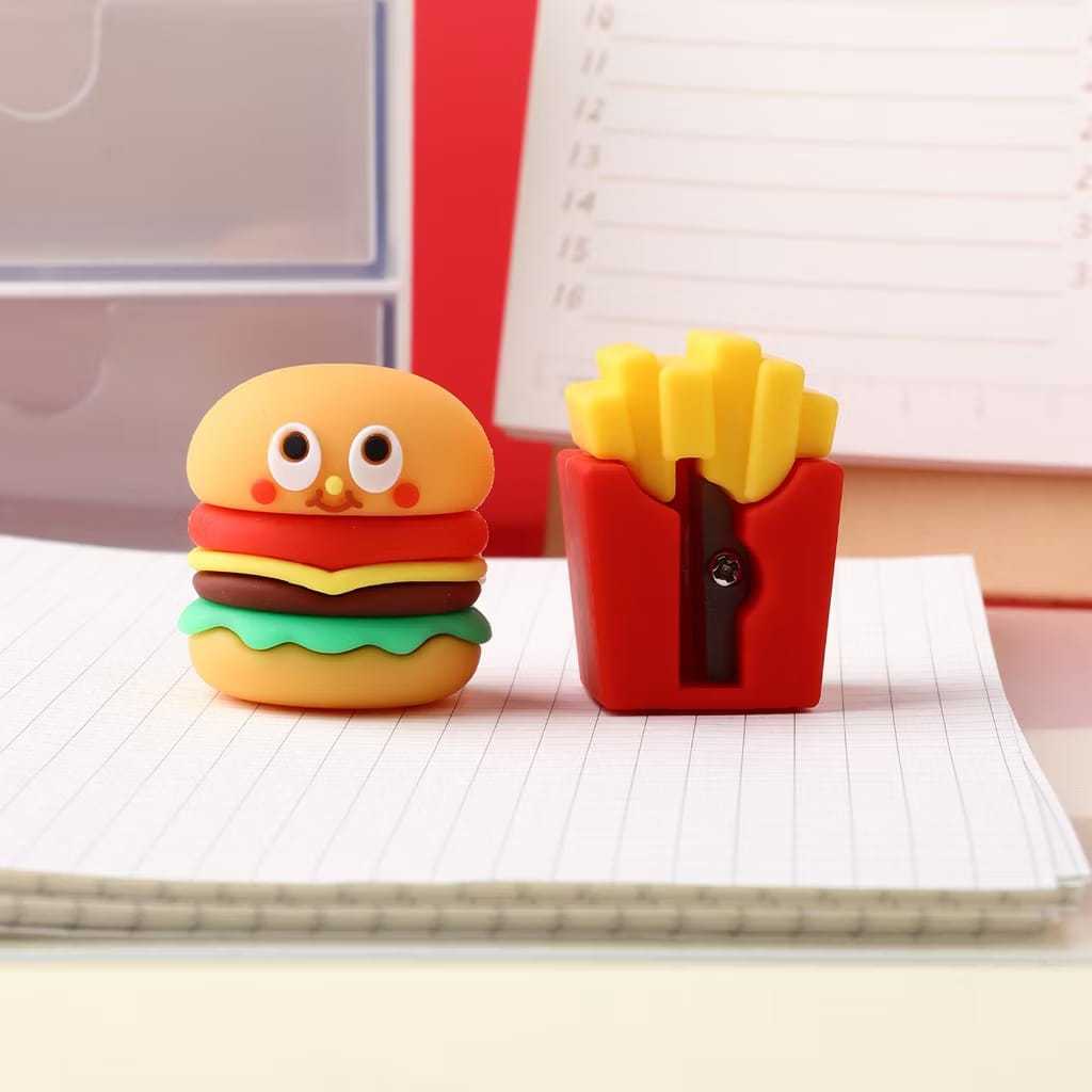 Apontador Silicone Fofo Hambúrguer Batata Frita Fast Food