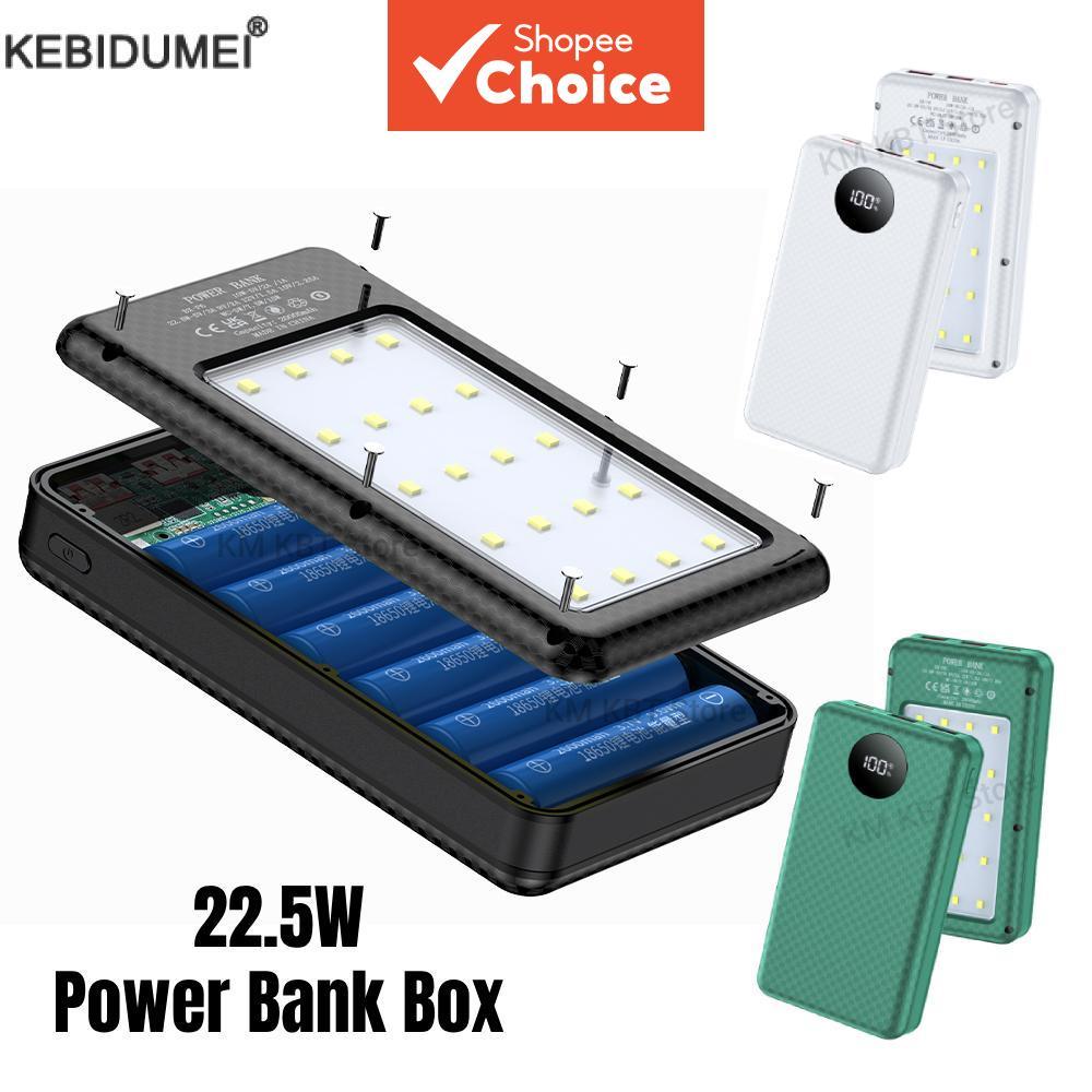 Caixa de Armazenamento de Bateria 18650 DIY 22,5W Carregador Rápido de Energia Móvel Dual USB Tipo C para iPhone Xiaomi